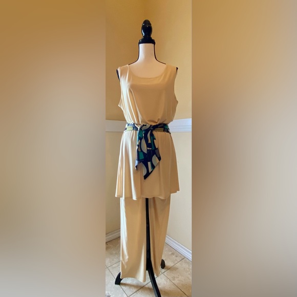 ANTTHONY Ladies Top & Pants w/ Tie Belt; Large; Light Yellow; EUC. - Picture 6 of 6